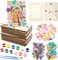 12-Pack DIY Wooden Picture Frame Craft Kit – 7.5"x5.5" Unfinished Frames with Stand, Stickers, Resin Accessories & Painting Tools for Kids’ Crafts, Mother’s Day Gifts